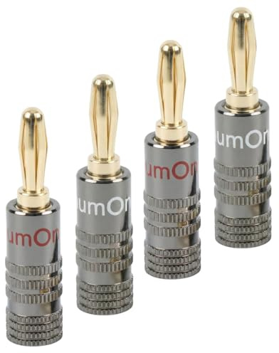 Lumonic 4er Set HiFi Bananenstecker grau | gerade, schraubbar, vergoldete 4mm Kontakte | für 0,75mm²…4,0mm² | Metallgehäuse | für Verstärker, Lautsprecher, Surround-System