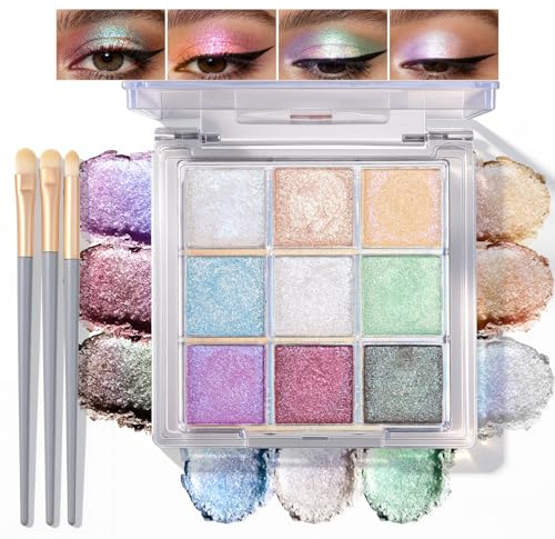 9 färger kameleont eyeshadow, shimmer eyeshadow palette A | Med borstar, multichrome eye shadow highlighter, högpigmented metallisk för fest karneval festival ögonmakeup, set A