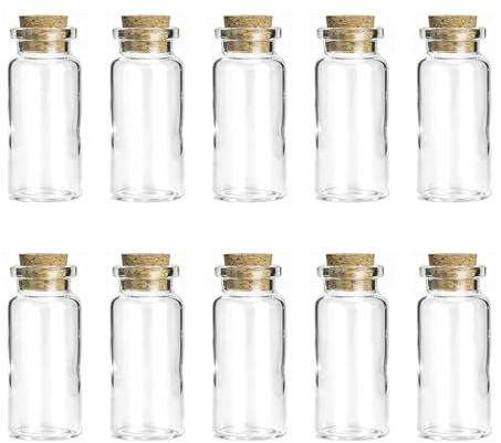 UOCAI 10PCS Botellas de Cristal con Corcho 10 ml Frascos Pequeños para Rellenar 5,5 x 2,2 cm, para Manualidades, Boda, Especias, Mensajes, Recuerdos, Regalos de Invitados, Decoración, Semillas