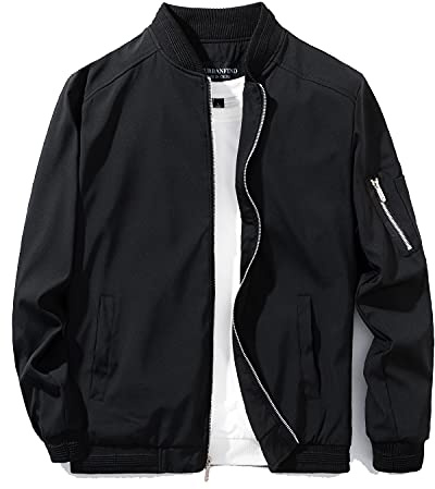URBANFIND Men's Slim Fit Lightweight Sportswear Jacket Casual Bomber Jacket US L Black