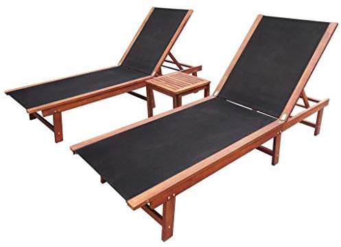 Festnight 3-teiliges Sonnenliegen Set mit 2 Sonnenliege + 1 Tisch Gartenliege Liegestuhl aus Akazienholz