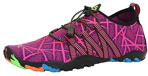SAGUARO Homme Femme Chaussures pour Piscine et Plage Chaussons de Plongée d'eau Chaussettes Aquatiques pour Sports Nautiques Natation Surf Voile Mer Rivière, Violet Magenta, 39 EU