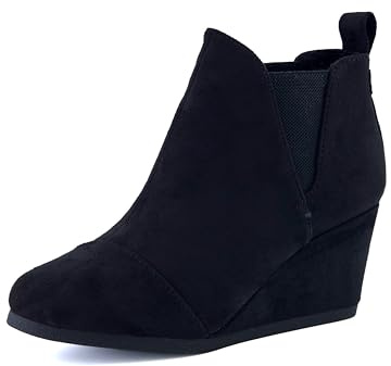 Dunes Women's Zoey Wedge Bootie, Soft Vegan Suede, Easy Slip-On Design, Memory Foam, Wide Widths Available, booties for women low heel, BLACK 9