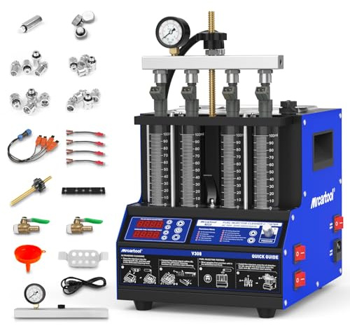 MR CARTOOL Ultrasuoni Iniettore Pulitore e Tester Auto Iniettore Carburante Cleaner Tester con 4 Cilindri per Iniettore Comune, Moto Automotive Carburante Strumenti di Pulizia