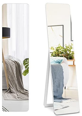 GIANTEX 2 in 1 Specchio da Parete/da Terra con Telaio in Legno Massiccio, Ideale per Corridoio, Spogliatoio, 160 x 37 cm, Bianco