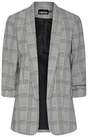 PIECES Femme Pcboss 3/4 Printed Noos Blazer, Noir/Carreaux, L EU