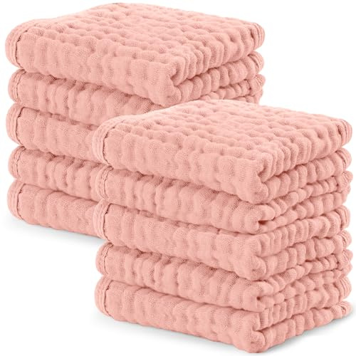 Comfy Cubs Confezione da 10 panni in mussola per bambini, morbidi panni in cotone a 6 strati per pelli sensibili, 25,4 x 25,4 cm, grandi, delicati e assorbenti, essenziali per neonati e bambini