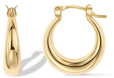 PAVOI 14K Yellow Gold Plated 925 Sterling Silver Post Chunky Hoops - 25mm Thick Lightweight Gold Hoop Earrings for Women