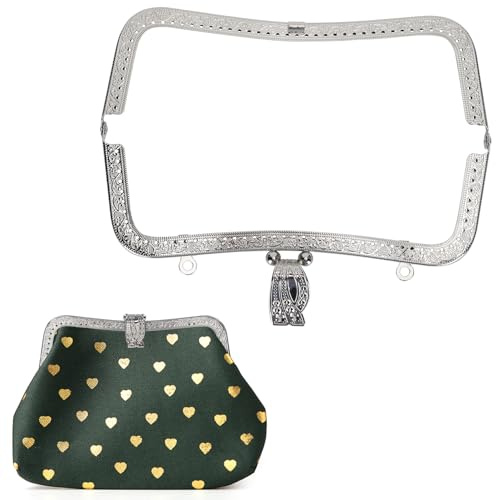 Tissting Marco de Cierre de Monedero, Cierre de Metal Retro, Marco de fabricación de Monedero, Marco de Bolsa de Monedas con Mango, Accesorios de Costura DIY 20cm/7.9in (Plata)