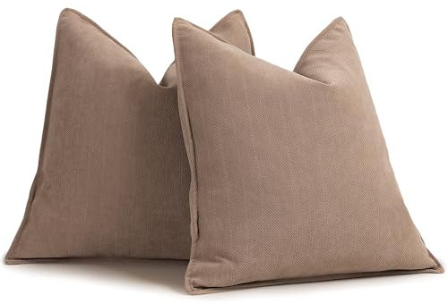 ZWJD Khaki Kissenbezug 50x50 2er Set Chenille Kissenbezüge Sofakissen Kissenhüllen mit elegantem Design, weiche und luxuriöse dekorative Dekokissen für Couch, Bett und Heimdekoration