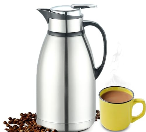 Pauzema Isolierkanne Edelstahl Thermoskanne 2L, 100% Auslaufsicher, Doppelwandig, Hält Getränke 24h kalt & warm 2000ml