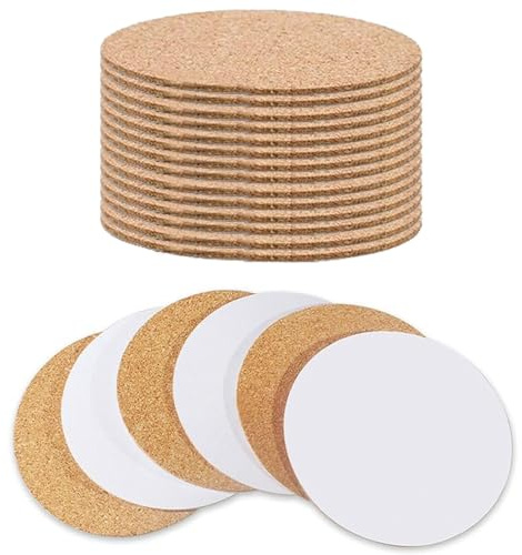 20 posavasos de corcho de madera de 2 mm de grosor, 10 x 10 cm, autoadhesivos, posavasos de vidrio, posavasos de corcho para bebidas, posavasos de madera, tapetes de corcho para plantas (redondos)