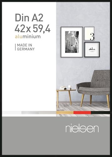 nielsen Pixel Aluminium Picture Frame Frosted Black A2, 42x59.4cm with Float Glass and Push and Turn Clips