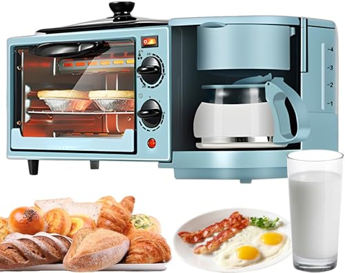 3-i-1 multifunktionell frukostmaskin, frukostmajulation med minibrödrost, elektrisk ugn, kaffebryggare, stekpanna, äggsmörgåsmaskin, oberoende drift för lägenhetskök (