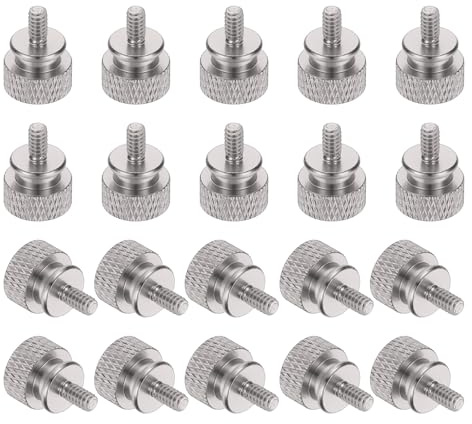 sourcing map 20 Pcs 6#32 Knurled Thumb Screw Computer Case Threaded Hand Tighten Screws Aluminum Alloy for PC Case, Gray