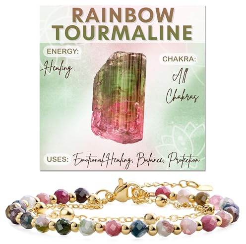 Farfume Tormalina Arcobaleno Bracciale Pietre Naturali per Donna Perle in Pietra Naturale da 4mm Gemme Lavorate a Mano Gioielli Ideale Regalo
