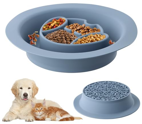 Ciotola Anti Ingozzamento per Gatti e Cani, Ciotola in Silicone Lenta Alimentazione, Ciotole Anti-soffocamento per Cani, Rallentare il Cibo, Adatto per Animali di Piccola Media Taglia (Blu)