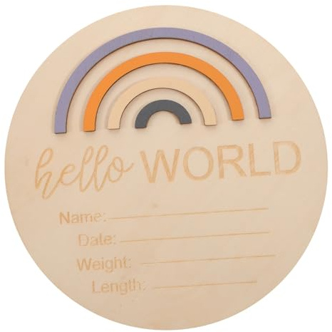 HONMEET Wooden Cards Rainbow Disc Photo Prop Newborn Month Announcement Sign Lightweight Birth Sign for Growth Recording