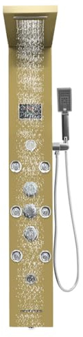 Pannello doccia a LED senza rubinetto, in acciaio inox 304, pannelli doccia, anima in ceramica, rettangolare, azionato idraulico, con supporto per doccia per bagno in casa privata