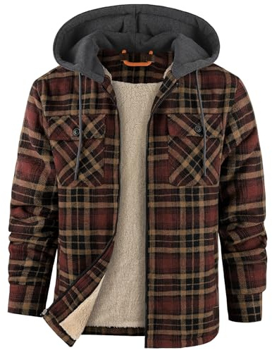 zitysport Camicia Uomo Sherpa Fleece Quadri Foderata Cappuccio Fodera in Pile Cappotto Giacca Invernale con Tasche Giacca in Flanella da Uomo a Quadri Felpa con Cappuccio
