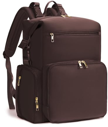 CEI-CEI Baby Wickeltasche/Rucksack mit Isolierter Flaschentasche, Wasserdichtes Neoprengewebe, Wickelrucksack Groß, Windeltasche für Unterwegs Mommy Bag mit Wickelunterlage(Dunkles Braun)