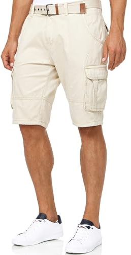 Indicode Herren Monroe Cargo Cargo-Shorts inkl. Gürtel | Bermuda Männer Sommerhose aus Baumwolle Fog, M