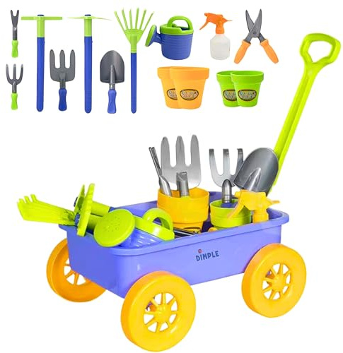 Dimple Garden Wagon & Tools Toy Set, Kids Gardening Set - 15 Pcs Outdoor Toys for Toddlers 1-3, Sand Toys - Sturdy & Durable - Top Yd, Beach, Sand, Garden Play Set for Kids & Toddler Gardening Tools