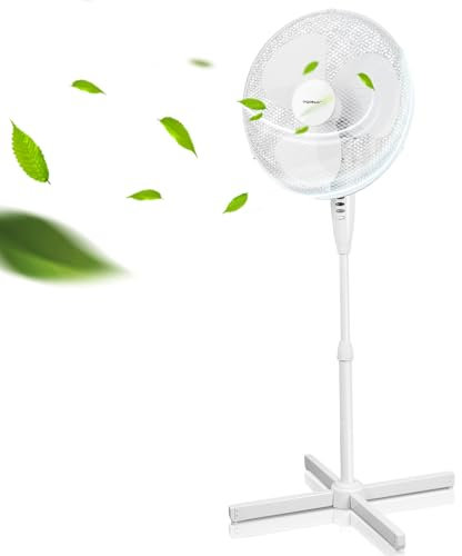 Aigostar Ventilateur sur Pied, 3 Vitesses, 7 Pales, Oscillation 75°, Stable et Silencieux, Hauteur réglable 108-125cm, 50W, Blanc - Erika