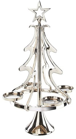 Kobolo Kerzenhalter XMASTREE groß | 32x32x55 cm | Silber | moderner Kerzenständer aus Metall in Weihnachtsbaumform | Stumpenkerzenhalter | eleganter Adventskranz & Weihnachtsdeko für 4 Stumpenkerzen