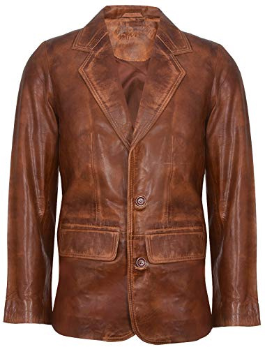 Infinity Leather Blazer de Cuero Genuino de Bronceado para Hombre Suave Italiano a Medida Chaqueta de Abrigo