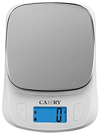 CAMRY Bilancia da cucina digitale ultra sottile Bilancia multifunzione per cottura al forno e dieta chetogenica Misurazione precisa della graduazione in lb oz ml- BIANCO/Acciaio inossidabile