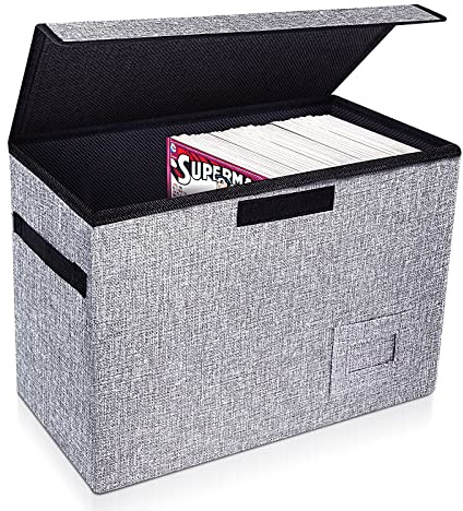Leffis Förvaringsbox för serietidning 40 x 19 cm x 28 cm, hopfällbar komisk kort låda med lock rymmer 150 serietidningar slitstark papperskorg