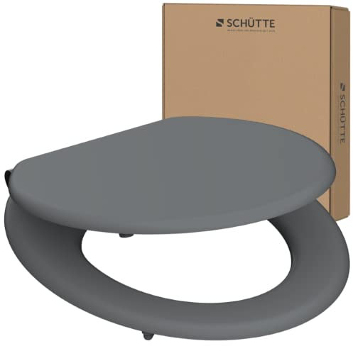 SCHÜTTE WC-Sitz mit Absenkautomatik aus Holz, hochwertiger Toilettendeckel mit 175kg Belastbarkeit, Toilettensitz mit Brille, Klodeckel für WC, MDF Holzkern Klobrille, Grau