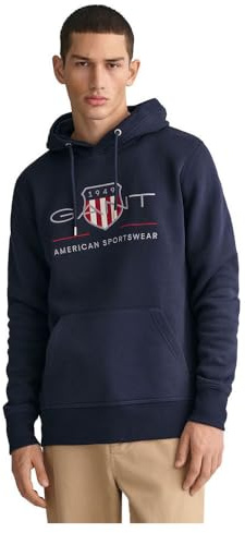 GANT Herr Reg Archive Shield Hoodie Huvtröja, Kvällsblå, XXL