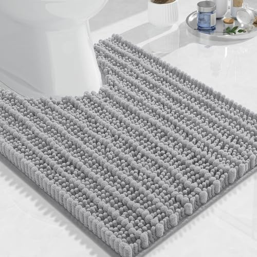 Arotive Luxury Toilet Rugs U-Shaped 24x20, Extra Soft Thick Absorbent Shaggy Chenille Bath Rugs, Non-Slip Machine Wash Dry, Bath Mat for Toilet Base, Tub and Shower, Home Decor Accessories, Light Grey