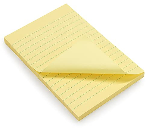 WAYTEX 931680 100 Notes adhésives A6 avec lignes Bloc de 100 Feuilles autocollantes repositionnables Grand format 9,8 x 15 cm - Couleur jaune pastel