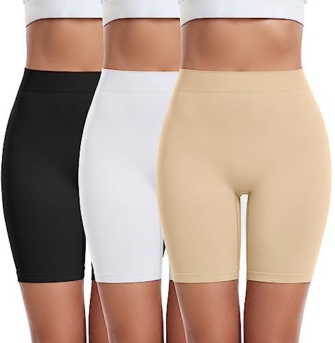 FRESBEIT 3 Pack Slip Shorts for Women Under Dress Comfortable Smooth Boyshorts Panties Biker Shorts BWN M