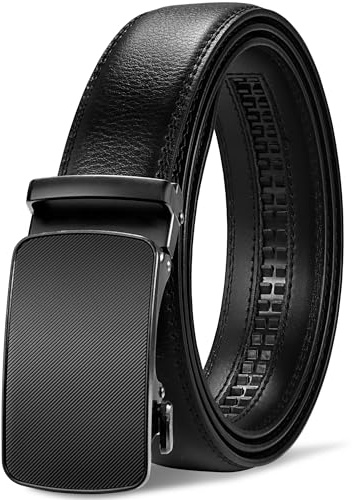 GSG SINCE 1998 Men's Ratchet Leather Dress Belt - 35mm Wide Adjustable Automatic Buckle for Dress, Jeans, Suits & Every Occasion M23043-48