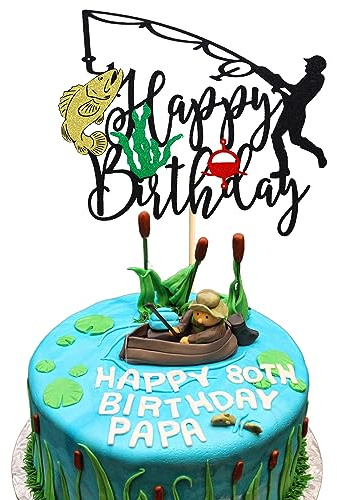 Arthsdite Fishing Cake Topper, Fisherman Birthday Party Decorations, Outdoor Fishing Themed Cake Decoration, Boys and Girls Birthday Party Decorations
