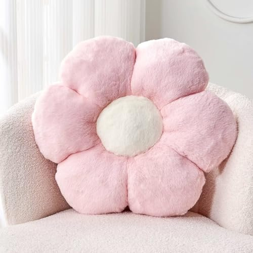 Kcvvcr Pink Flower Pillow, Cute Decorative Flower Shaped Throw Pillow with Faux Rabbit Fur, 14.9 Soft Flower Plush Throw Pillow Floor Pillows Room Décor for Bedroom Living Room
