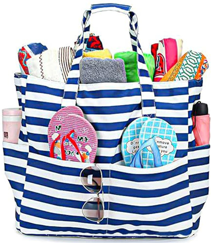 SLTAXAR Große Strandtasche Damen Badetasche XXL Familie mit Reißverschluss Schwimmbadtasche Wasserdicht Schwimmbad Tasche Groß Beach Bag Leicht Strand Tasche Faltbare Taschen für Strand Reisen Pool