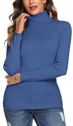 Aottori Jumpers for Women UK Turtle Neck Jumper Tops Ladies Long Sleeve Knitted Sweater Solid Winter Warm Pullover Tunic Blue M