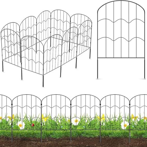 Recinzione da Giardino, 10 Palizzata in Metallo Recinzione Giardino, Barriera per Animali Domestici Senza Scavo, HxL: 62 x 310 cm, Recinzioni per Aiuole Modulare