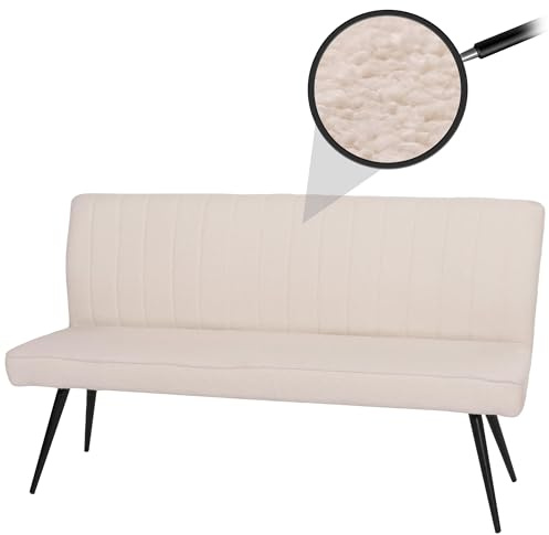 Mendler HWC-K16 - Banco de comedor tapizado con respaldo de tela/textil (metal, 160 cm), color crema y beige