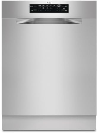AEG Unterbau Geschirrspüler 60 cm, Spülmaschine Serie 5000: AirDry Kein Nachtrocknen, Energieklasse B, Besteckschublade, 44 dB, Wasserstopp, 14 MG, FUS7572APM