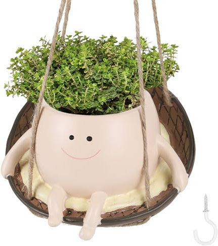 Zocipro Hängetopf für Pflanzen, Hängetöpfe Outdoor Mit Schaukel Und Smile-Gesicht, Blumentopf Hängend, Harz Pflanzgefäße für Draussen Innen,Blumenampel Hängend für Sukkulenten Blumen