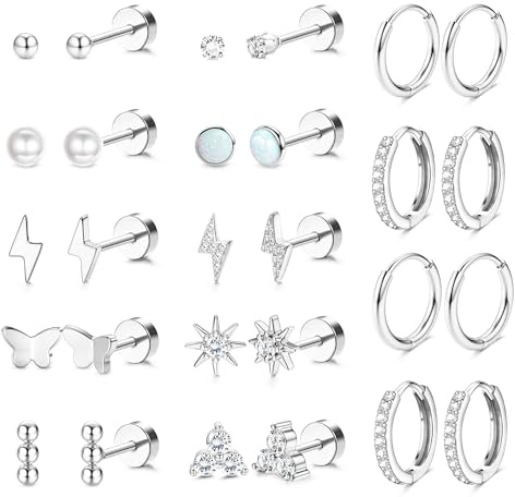 Morfetto 14Pares Pendientes Acero Inoxidable Mujer - Hipoalergenicos Piercing Tragus Helix Cartílago Juego De Aros Con Tachuelas Pequeños Pendiente Dorados Oro