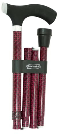 MAS QUE AYUDAS – Bastón para Mayores y Adultos Soft Touch, Plegable y Portátil, Altura Ajustable 84-94 cm, Puño de Silicona, Bastón para Caminar y Pasear, 320 g, Rojo