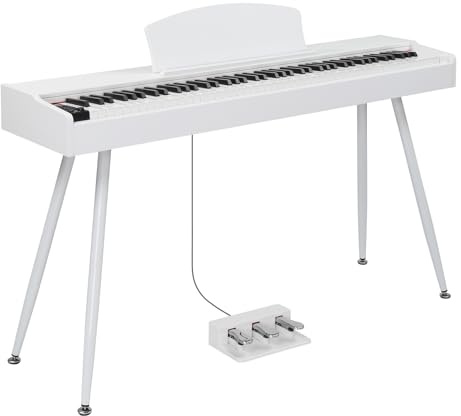 Glarry Digital Piano 88 Weighted Keys, Electronic Keyboard for Beginner, Keyboard Piano with Headphones, Stand, MIDI Connection, 3-Pedal Unit, 128 Rhythms (White)