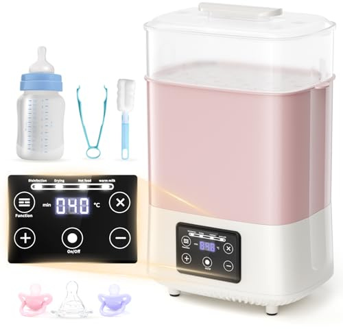 Kidken Babyflaschen Sterilisator und -Trockner, groß, fasst 8 Flaschen und Schnuller, 4-in-1-Elektro-Dampfsterilisator für Babyflaschen, Milchpumpenteile, Milch und Nahrungswärmer (Rosa)